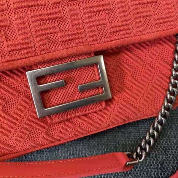 Fendi Women Midi Baguette Chain FF Fabric Bag-red (8)