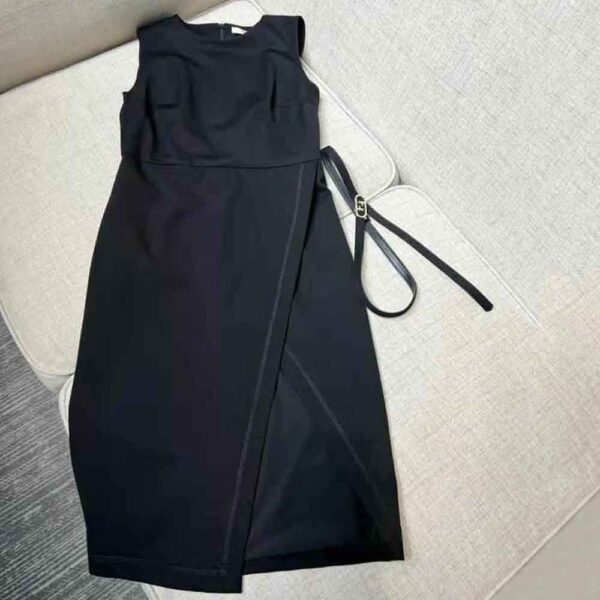 Fendi Women Midi-Length Sheath Black Pique Jersey Dress (2)