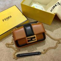 Fendi Women Mini Baguette Chain Brown and Black Nappa Leather Bag (1)