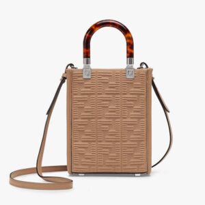 Fendi Women Mini Sunshine Shopper Beige FF Fabric Mini-Bag