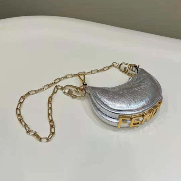 Fendi Women Nano Fendigraphy Silver Leather Charm (3)