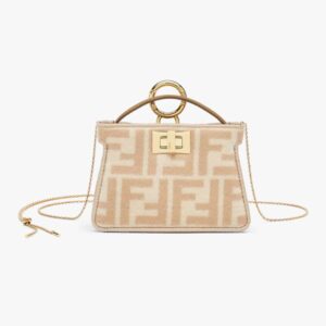 Fendi Women Nano Peekaboo Charm Beige Wool Charm-Pink