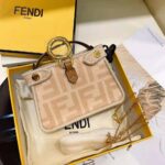 Fendi Women Nano Peekaboo Charm Beige Wool Charm-Pink – Image 4