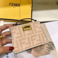 Fendi Women Nano Peekaboo Charm Beige Wool Charm-Pink (1)