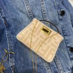 Fendi Women Nano Peekaboo Charm Beige Wool Charm-Pink – Image 6