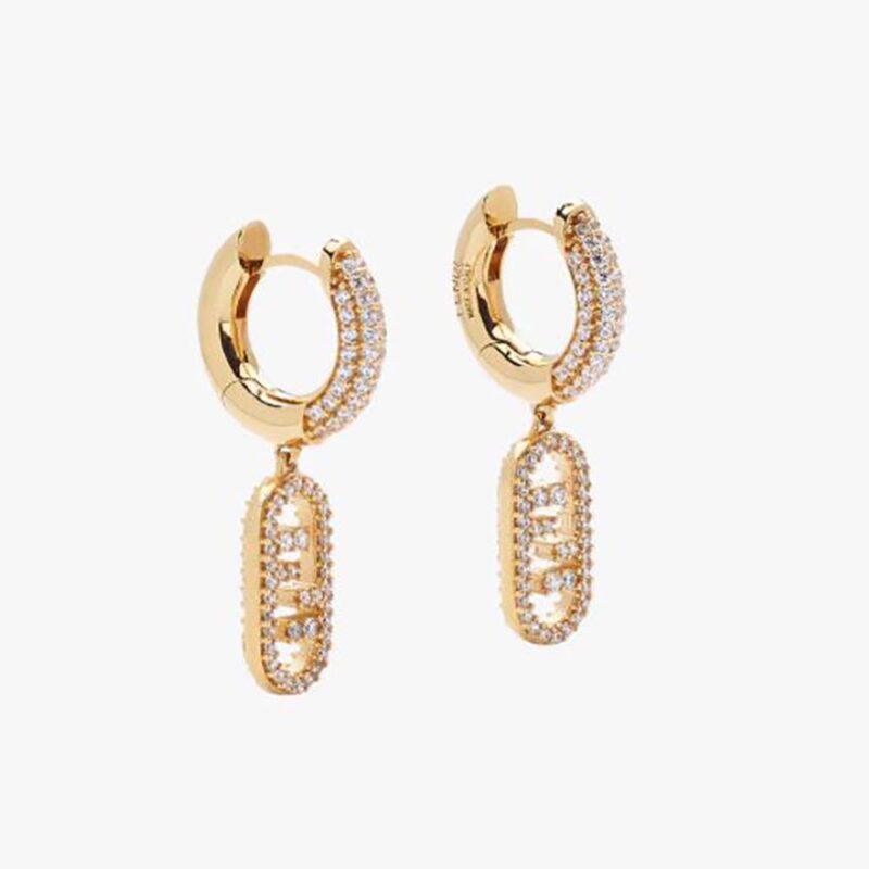 Orecchini Fendi da donna O Lock color oro in bronzo e zircone