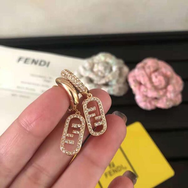 Fendi Women O Lock Earrings Gold-Colored Earrings in Bronze and Zircon (5)
