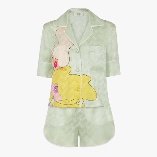 Fendi Women Pajama Set Multicolor Silk Pajama Set-Lime (1)