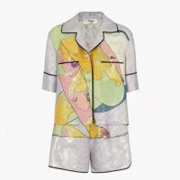 Fendi Women Pajama Set Multicolor Silk Pajama Set-White (1)