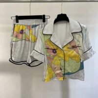 Fendi Women Pajama Set Multicolor Silk Pajama Set-White (1)