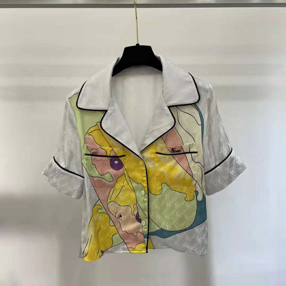 Fendi Women Pajama Set Multicolor Silk Pajama Set-White