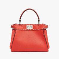 Fendi Women Peekaboo Iconic Mini Full Grain Leather Bag-Red