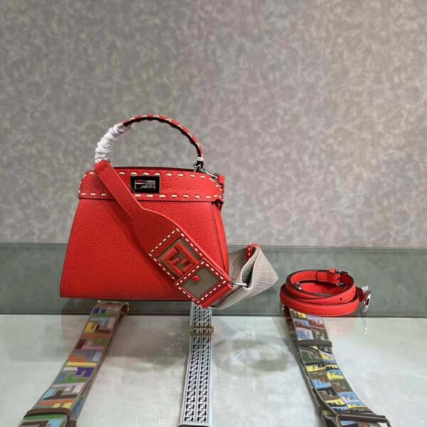 Fendi Women Peekaboo Iconic Mini Full Grain Leather Bag-red (2)