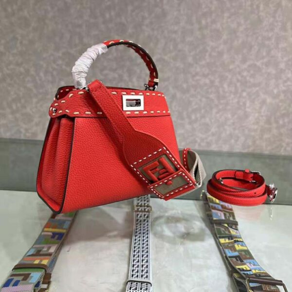 Fendi Women Peekaboo Iconic Mini Full Grain Leather Bag-red (3)