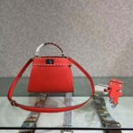 Fendi Women Peekaboo Iconic Mini Full Grain Leather Bag-Red - immagine 3
