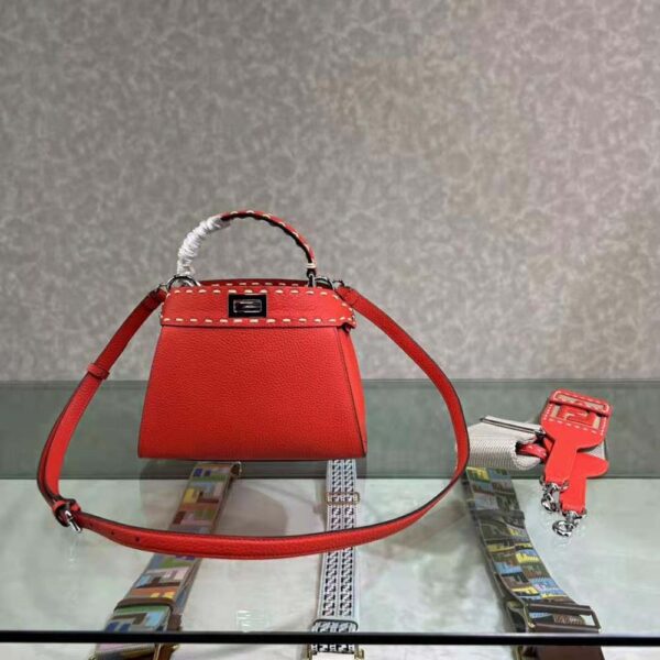 Fendi Women Peekaboo Iconic Mini Full Grain Leather Bag-red (4)