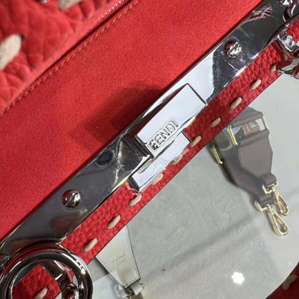 Fendi Women Peekaboo Iconic Mini Full Grain Leather Bag-red (9)