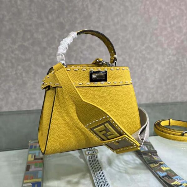 Fendi Women Peekaboo Iconic Mini Full Grain Leather Bag-yellow (3)