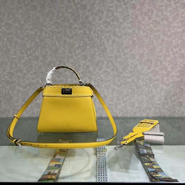 Fendi Women Peekaboo Iconic Mini Full Grain Leather Bag-yellow (4)