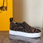 Fendi Women Rise Brown Fabric Slip Ons - Image 9