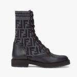 Botas moteras Fendi Rockoko de piel negra con tejido elástico para mujer
