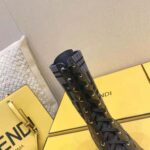 Fendi Women Rockoko Black Leather Biker Boots with Stretch Fabric - Image 8