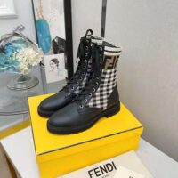 Fendi Women Rockoko Black Leather Biker Boots with Stretch Fabric (1)