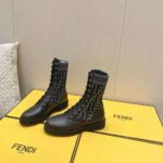 Fendi Women Rockoko Black Leather Biker Boots with Stretch Fabric - Imagen 2
