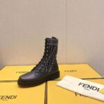 Fendi Women Rockoko Black Leather Biker Boots with Stretch Fabric - Imagen 6