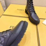 Fendi Women Rockoko Black Leather Biker Boots with Stretch Fabric - Imagen 7