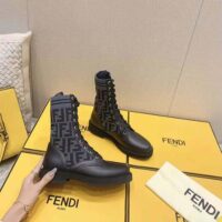 Fendi Women Rockoko Black Leather Biker Boots with Stretch Fabric (1)