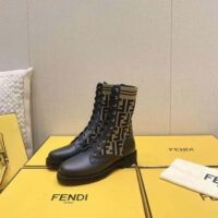 Fendi Women Rockoko BlackBrown Leather Biker Boots with Stretch Fabric (1)