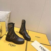 Fendi Women Rockoko BlackBrown Leather Biker Boots with Stretch Fabric (1)