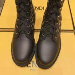 Fendi Women Rockoko Black/Brown Leather Biker Boots with Stretch Fabric - Image 6