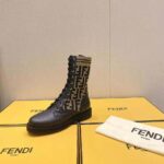 Fendi Women Rockoko Black/Brown Leather Biker Boots with Stretch Fabric - Image 9