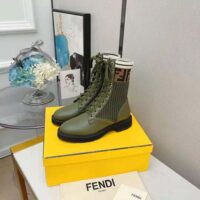 Fendi Women Rockoko Green Leather Biker Boots with Sstretch Fabric (1)