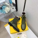 Fendi Women Rockoko Green Leather Biker Boots with Stretch Fabric - Bild 3