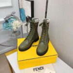 Fendi Women Rockoko Green Leather Biker Boots with Stretch Fabric - Bild 2
