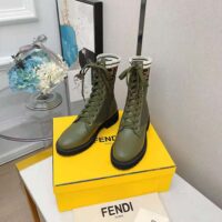 Fendi Women Rockoko Green Leather Biker Boots with Sstretch Fabric (1)