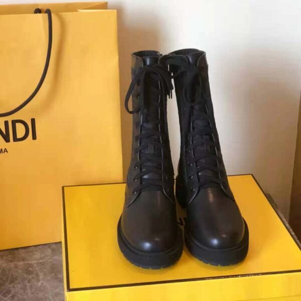 Fendi Women Signature Black Leather Biker Boots (2)