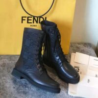 Fendi Women Signature Black Leather Biker Boots (1)