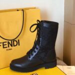 Fendi Women Signature Black Leather Biker Boots - Imagen 7