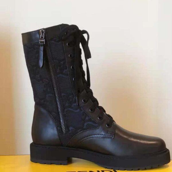 Fendi Women Signature Black Leather Biker Boots (6)