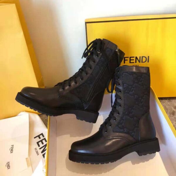 Fendi Women Signature Black Leather Biker Boots (8)