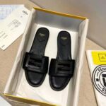 Fendi Women Signature Black Leather Slides in 0.4 inches Heel Height - Image 2