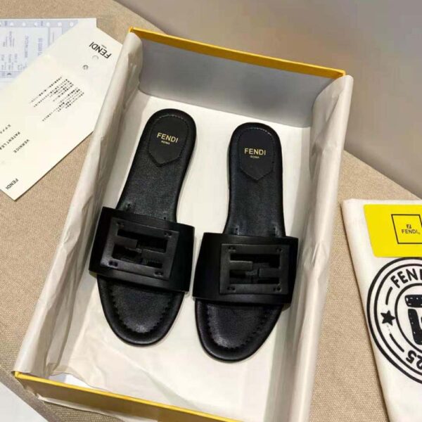 Fendi Women Signature Black Leather Slides in 0.4 inches Heel Height (4)