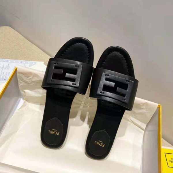 Fendi Women Signature Black Leather Slides in 0.4 inches Heel Height (5)