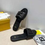 Fendi Women Signature Black Leather Slides in 0.4 inches Heel Height - Image 6