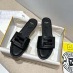 Fendi Women Signature Black Leather Slides in 0.4 inches Heel Height - Image 4