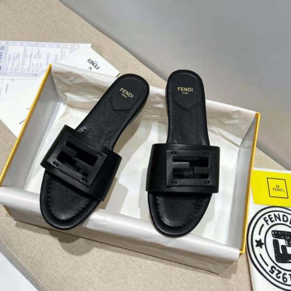 Fendi Women Signature Black Leather Slides in 0.4 inches Heel Height (7)